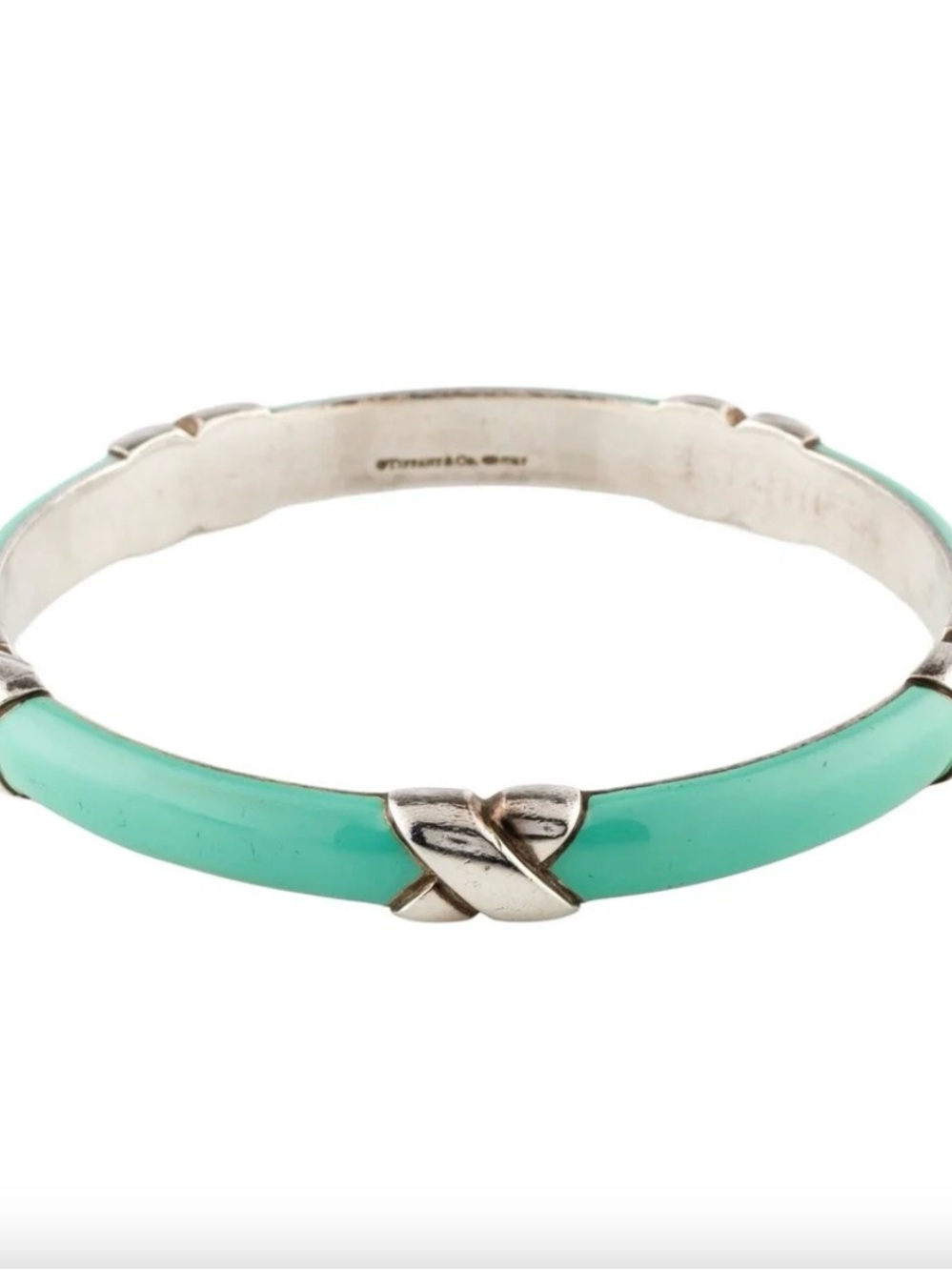Tiffany & Co. Turquoise Green Enamel X Accent Bangle Bracelet